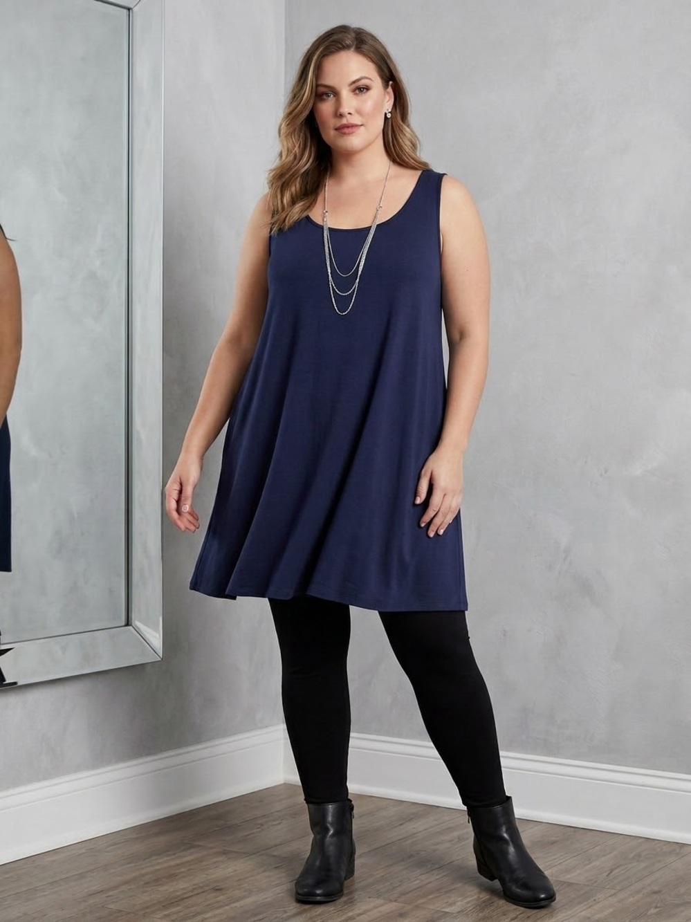 Eileen Fisher scoop neck tank top flowy costal navy XL.